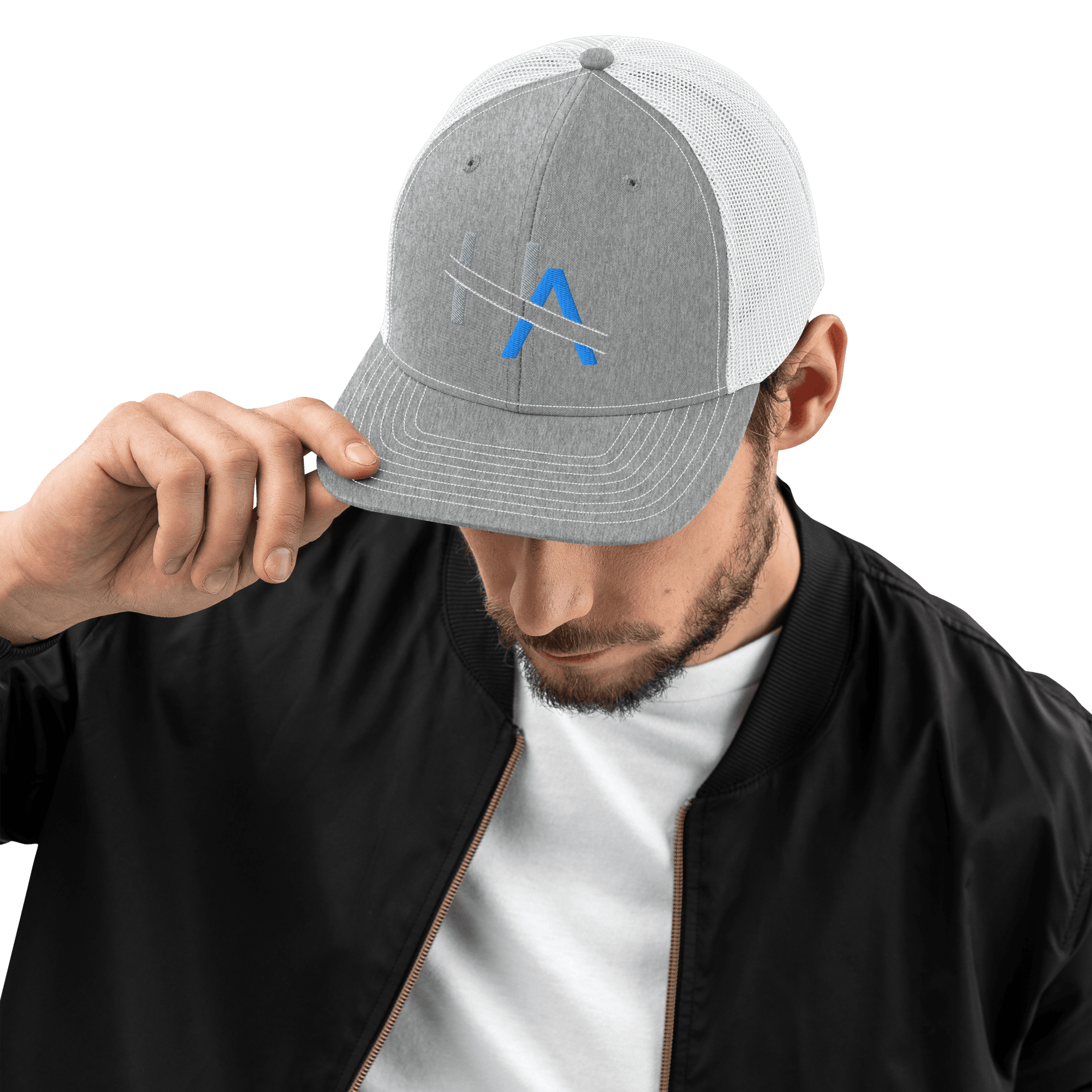 HA Heather Grey/White Snapback Trucker Cap view 3